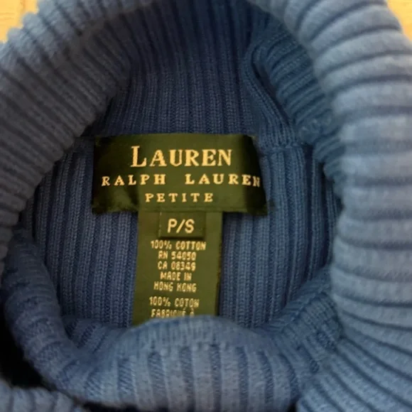 Lauren Ralph Lauren Women's Blue Ribbed Turtleneck Sweater Size SP - Picture 5 of 6